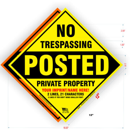 heavy duty metal no trespassing diamond sign info