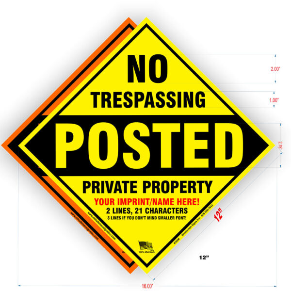 heavy duty metal no trespassing diamond sign info