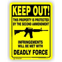 Yellow Aluminum Private Property Protected by Second Amendment Sign